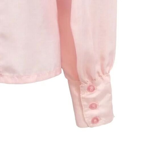 Vintage 70's Double Breasted Button Down Puff Sleeve Pale Pink Blouse Size Large - Picture 6 of 8